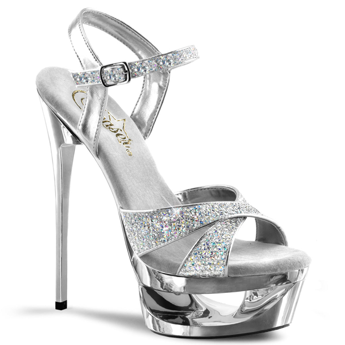 ECLIPSE-619G 6 1/2" Heel, 1 3/4" Cut-Out PF Criss-Cross Ankle Sandal