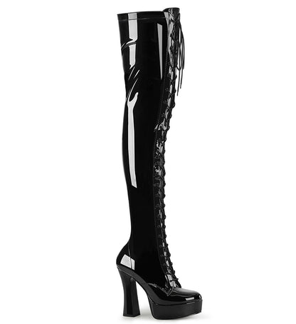 ELECTRA-3023 5" Heel, 1 1/2" PF Lace-Up Stretch Thigh Boot, Side Zip