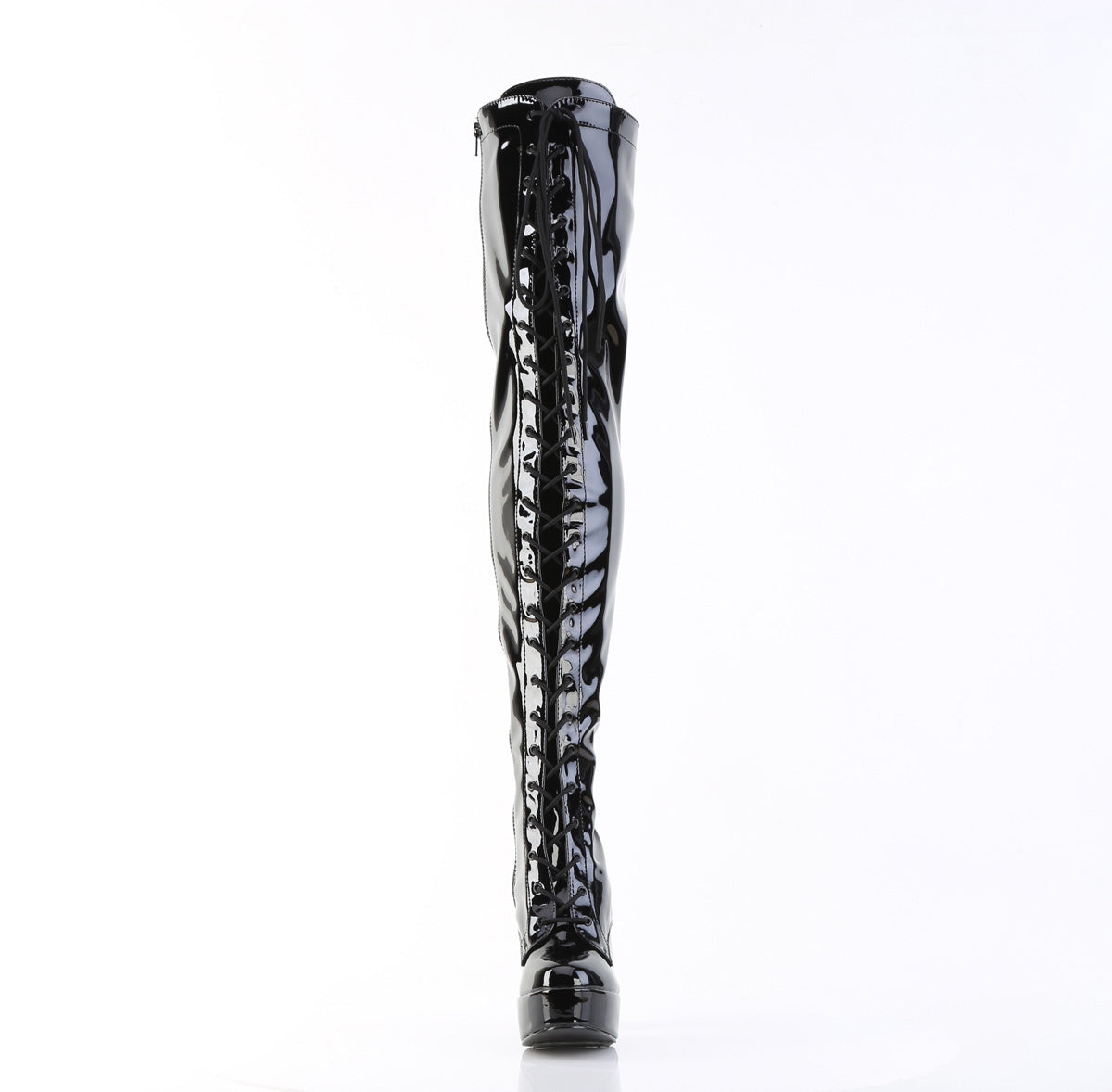 ELECTRA-3023 5" Heel, 1 1/2" PF Lace-Up Stretch Thigh Boot, Side Zip