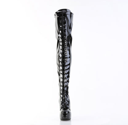 ELECTRA-3023 5" Heel, 1 1/2" PF Lace-Up Stretch Thigh Boot, Side Zip