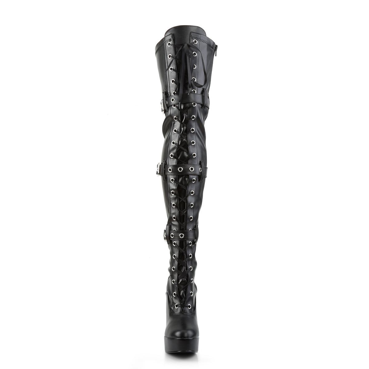 ELECTRA-3028 5" Stack Heel, 1 1/2" PF Front Lace-Up Thigh Boot