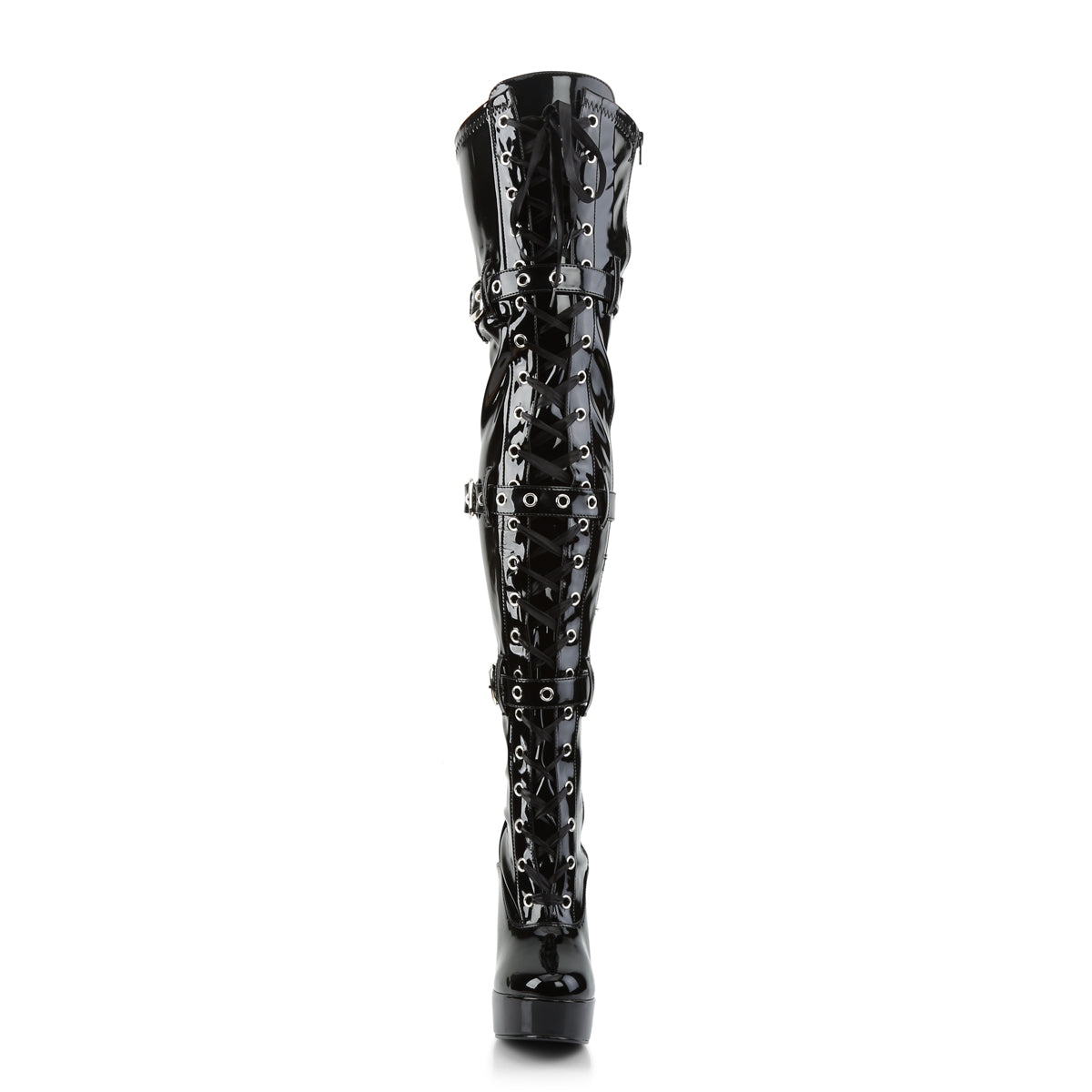 ELECTRA-3028 5" Stack Heel, 1 1/2" PF Front Lace-Up Thigh Boot