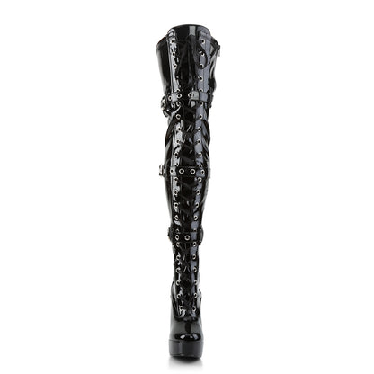 ELECTRA-3028 5" Stack Heel, 1 1/2" PF Front Lace-Up Thigh Boot