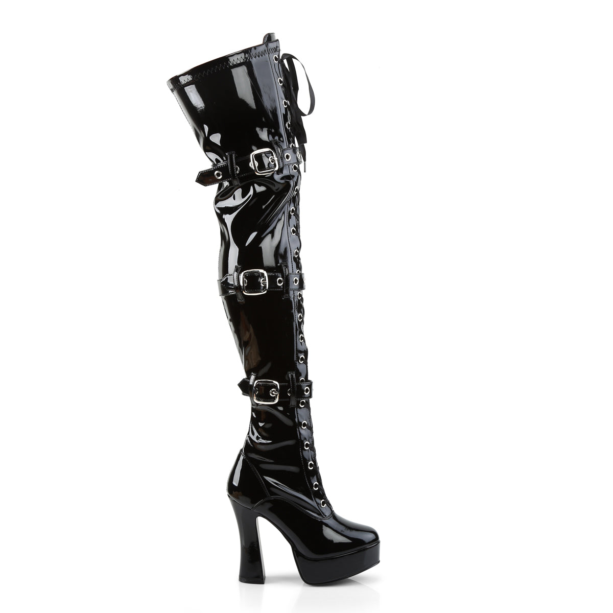 ELECTRA-3028 5" Stack Heel, 1 1/2" PF Front Lace-Up Thigh Boot
