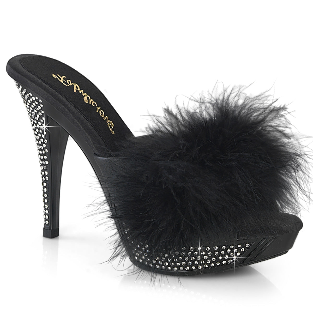 ELEGANT-401F 4 1/2" Heel, 1" PF Marabou Fur Slipper