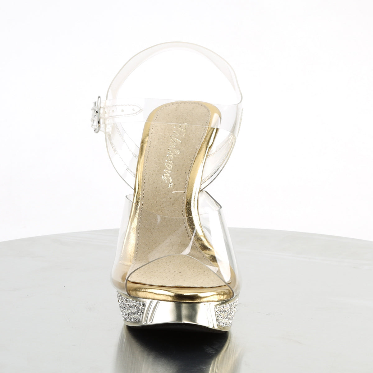 ELEGANT-408 **4 1/2" Heel, 1" PF Ankle Strap Sandal W/ RS