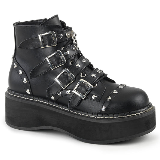 EMILY-315 2" PF Lace-Up Front/Buckle Strap Ankle Boot, Side Zip