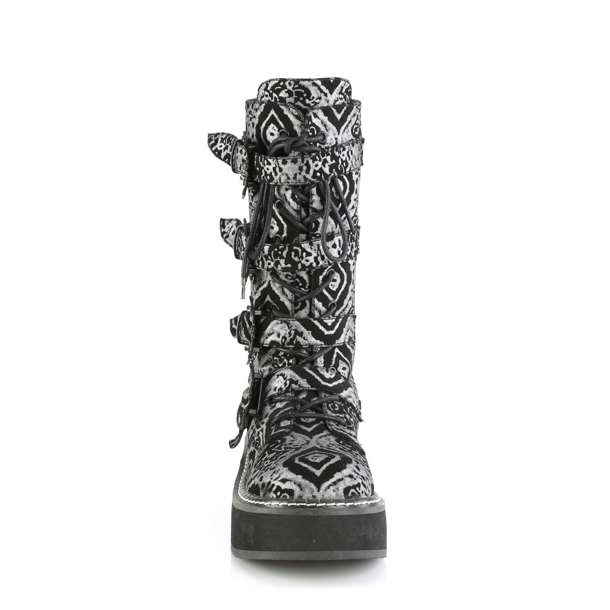 EMILY-322 **2" PF Lace_up Mid-Calf Boot w/ 4 Buckle Straps, Back Zip