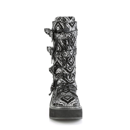 EMILY-322 **2" PF Lace_up Mid-Calf Boot w/ 4 Buckle Straps, Back Zip