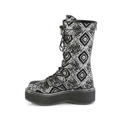EMILY-322 **2" PF Lace_up Mid-Calf Boot w/ 4 Buckle Straps, Back Zip