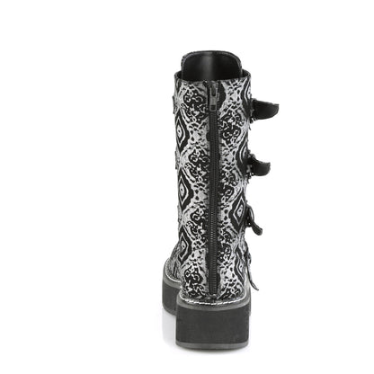 EMILY-322 **2" PF Lace_up Mid-Calf Boot w/ 4 Buckle Straps, Back Zip