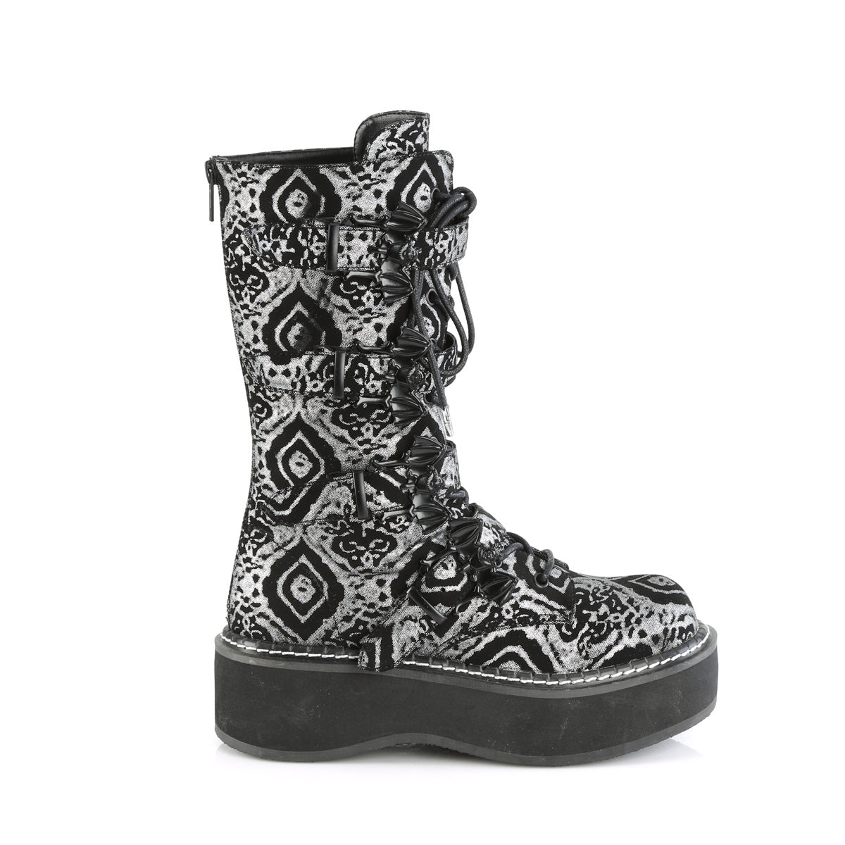 EMILY-322 **2" PF Lace_up Mid-Calf Boot w/ 4 Buckle Straps, Back Zip