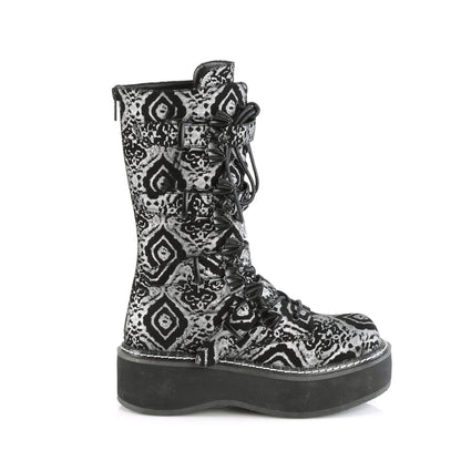 EMILY-322 **2" PF Lace_up Mid-Calf Boot w/ 4 Buckle Straps, Back Zip