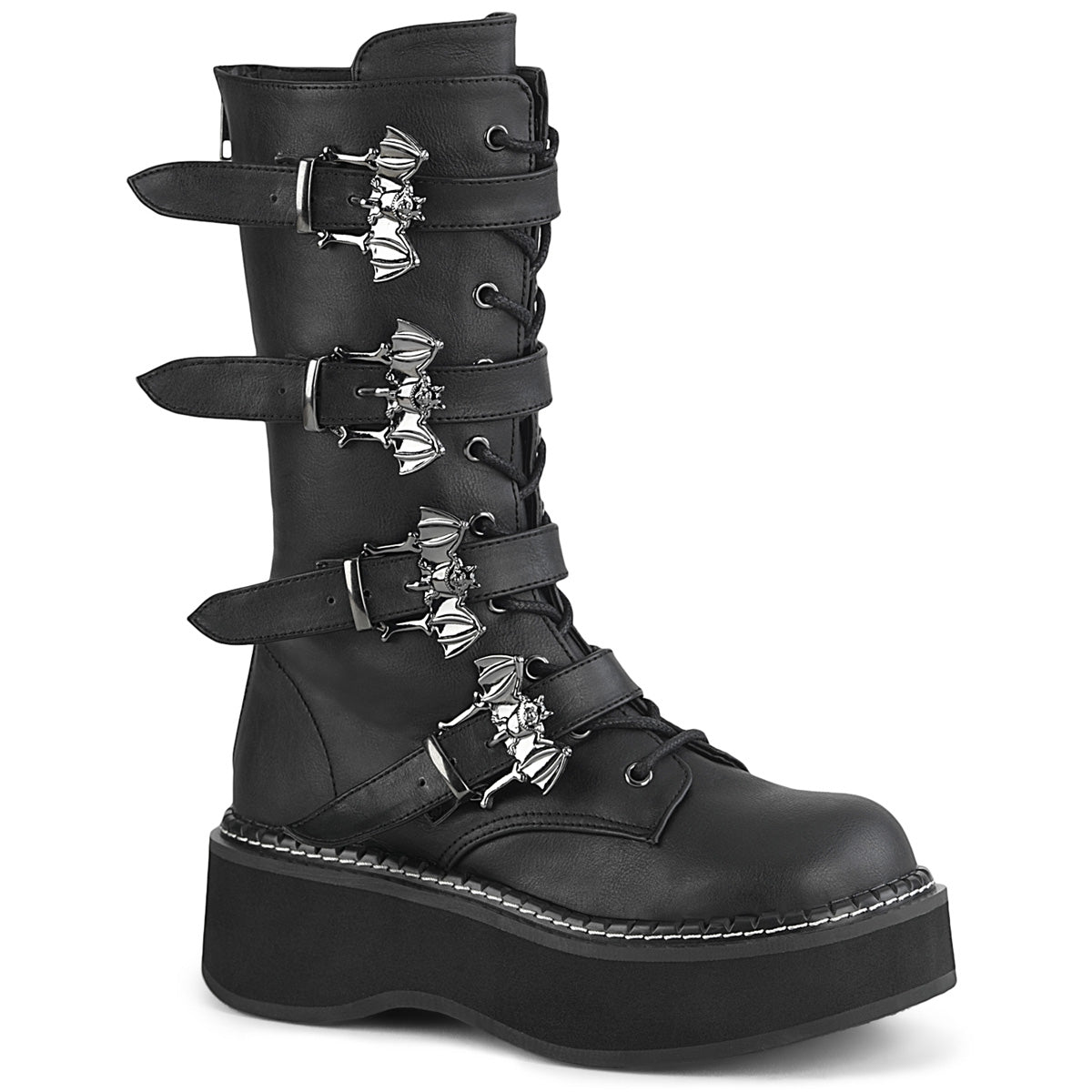 EMILY-322 **2" PF Lace_up Mid-Calf Boot w/ 4 Buckle Straps, Back Zip