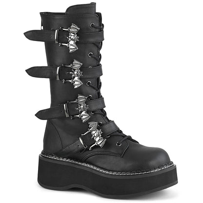 EMILY-322 **2" PF Lace_up Mid-Calf Boot w/ 4 Buckle Straps, Back Zip