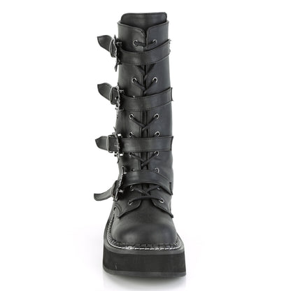 EMILY-322 **2" PF Lace_up Mid-Calf Boot w/ 4 Buckle Straps, Back Zip