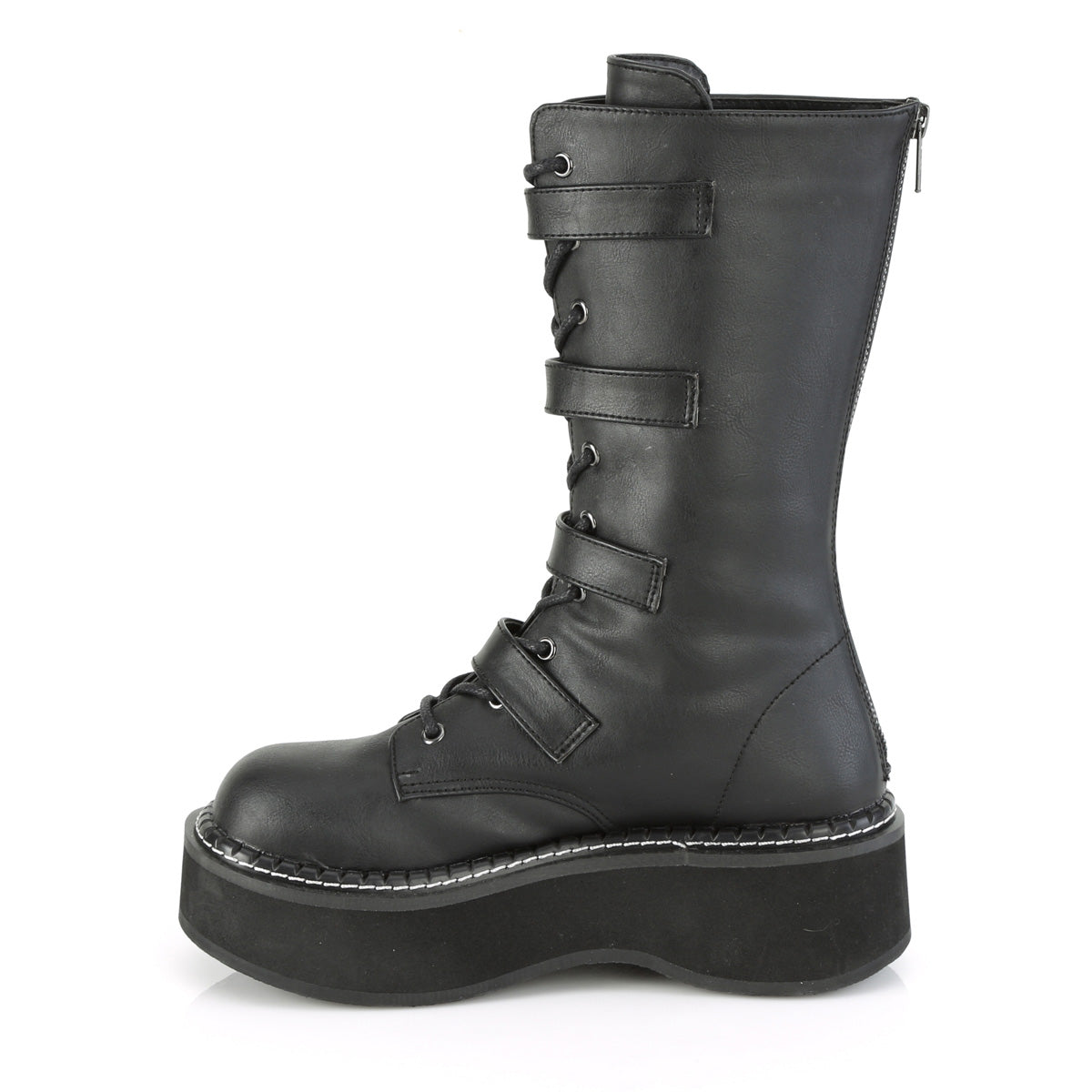 EMILY-322 2" PF Lace_up Mid-Calf Boot w/ 4 Buckle Straps, Back Zip
