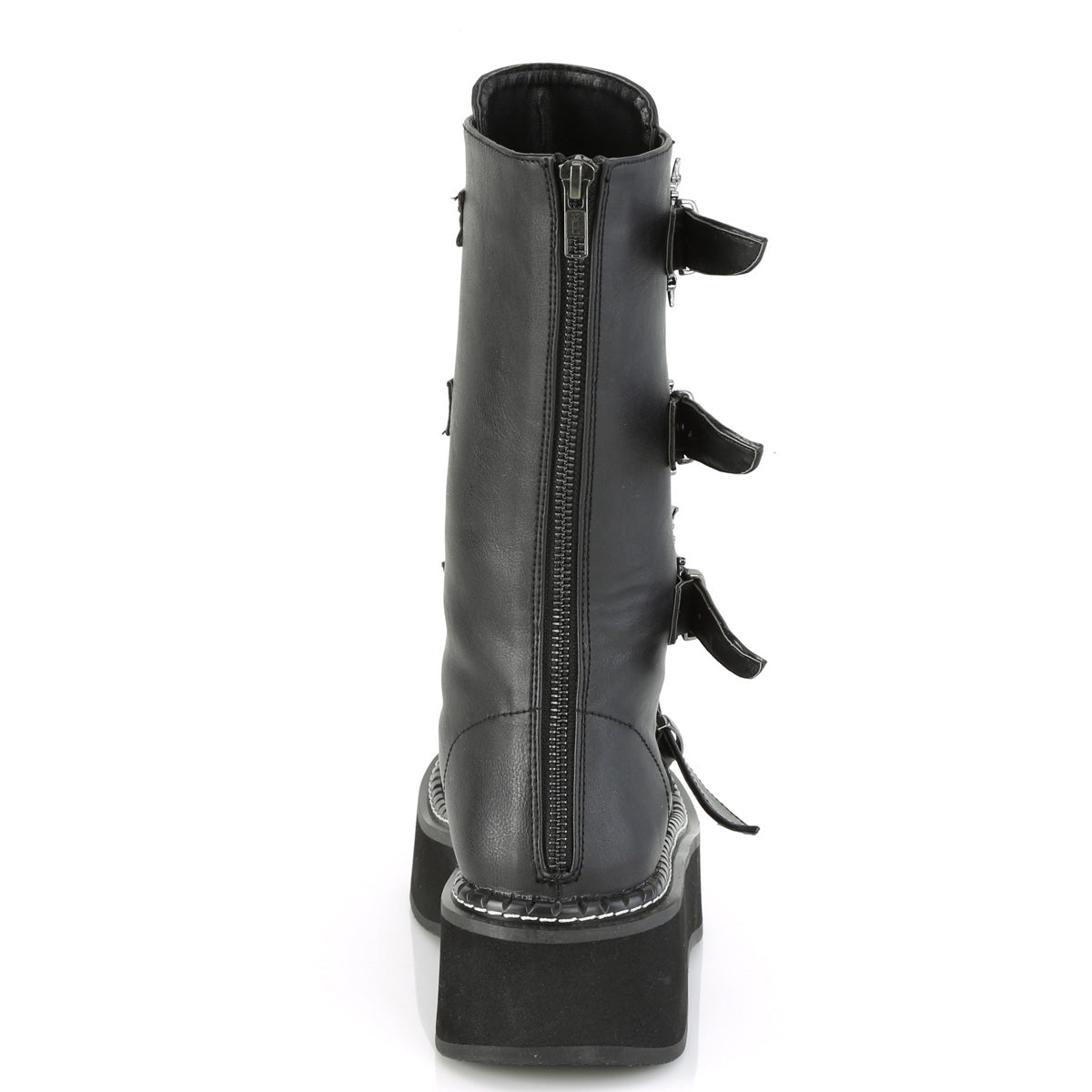 EMILY-322 2" PF Lace_up Mid-Calf Boot w/ 4 Buckle Straps, Back Zip