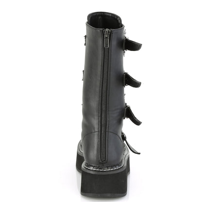 EMILY-322 2" PF Lace_up Mid-Calf Boot w/ 4 Buckle Straps, Back Zip