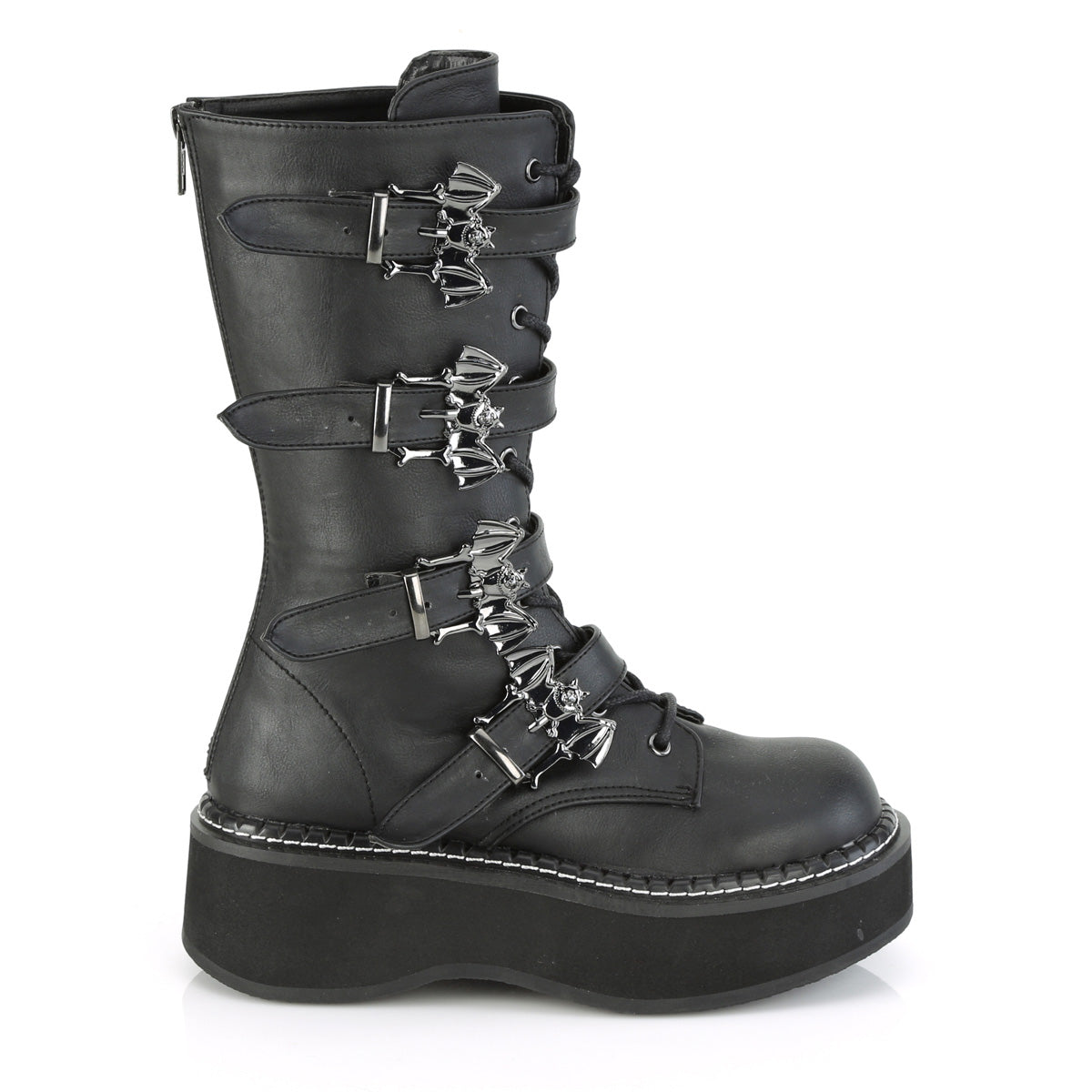 EMILY-322 2" PF Lace_up Mid-Calf Boot w/ 4 Buckle Straps, Back Zip