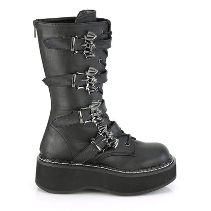 EMILY-322 2" PF Lace_up Mid-Calf Boot w/ 4 Buckle Straps, Back Zip