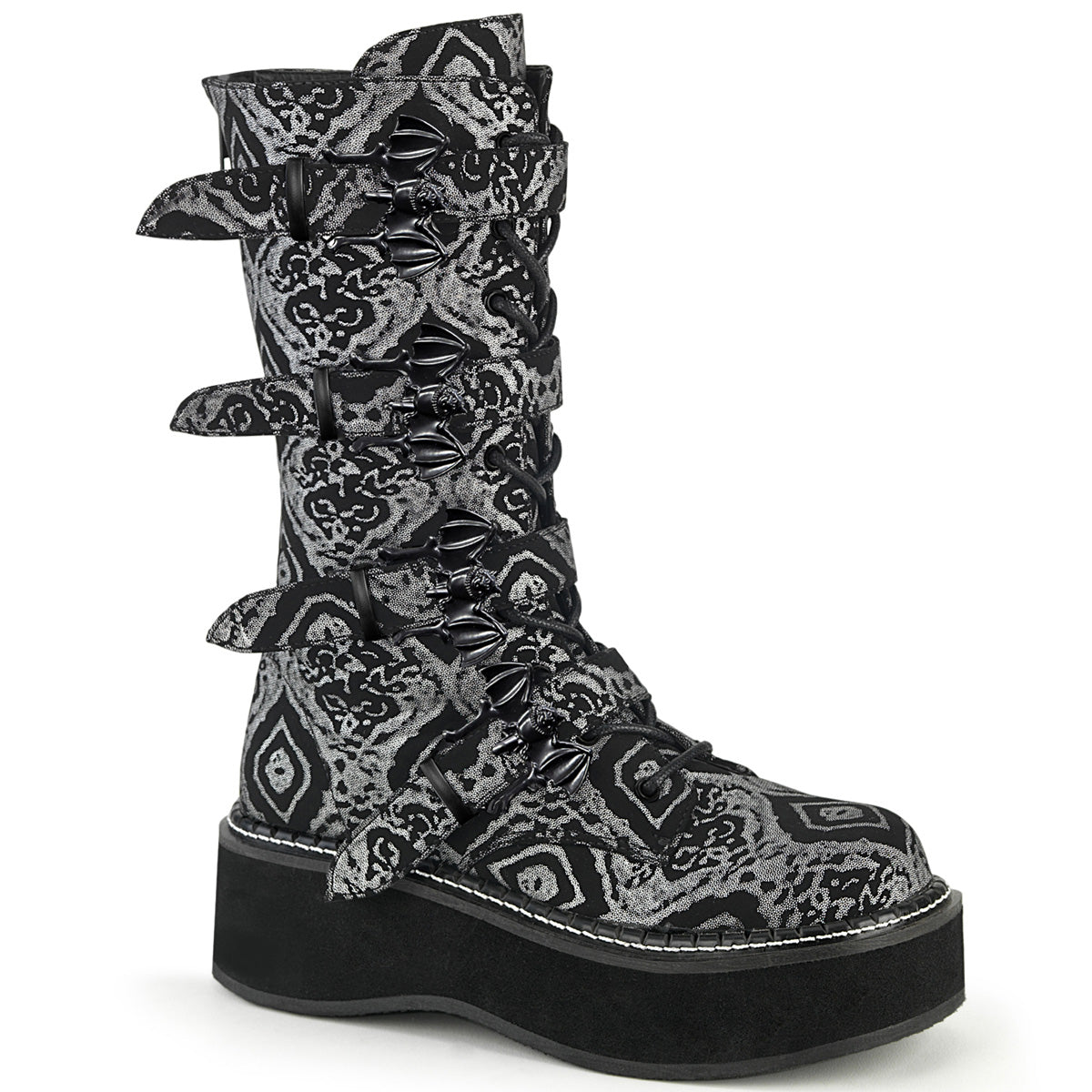 EMILY-322 **2" PF Lace_up Mid-Calf Boot w/ 4 Buckle Straps, Back Zip