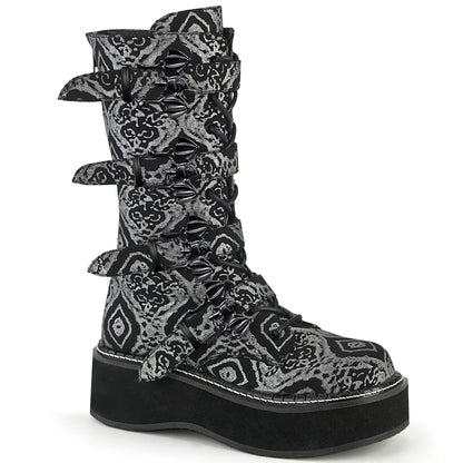 EMILY-322 **2" PF Lace_up Mid-Calf Boot w/ 4 Buckle Straps, Back Zip