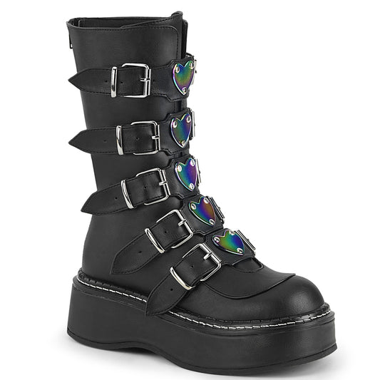 EMILY-330 2" Platform Calf High w/ 5 Buckle Straps, Back Metal Zip