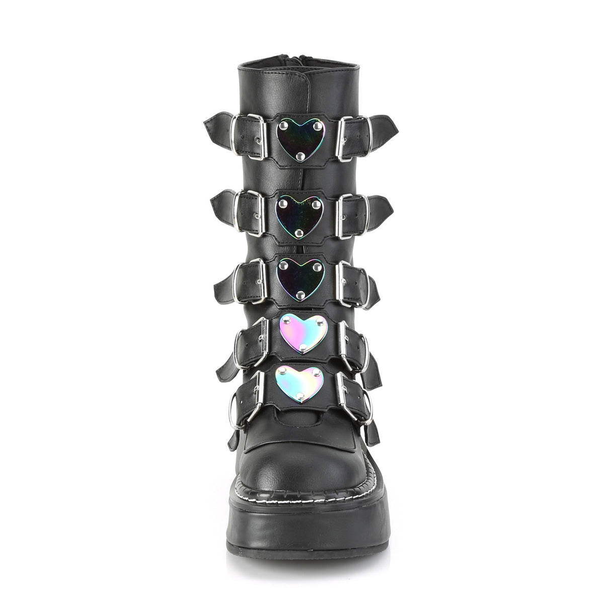 EMILY-330 2" Platform Calf High w/ 5 Buckle Straps, Back Metal Zip