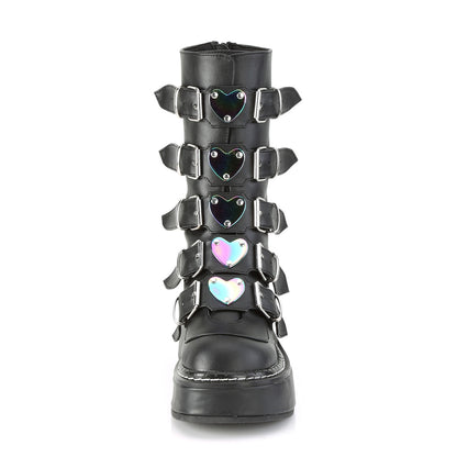 EMILY-330 2" Platform Calf High w/ 5 Buckle Straps, Back Metal Zip