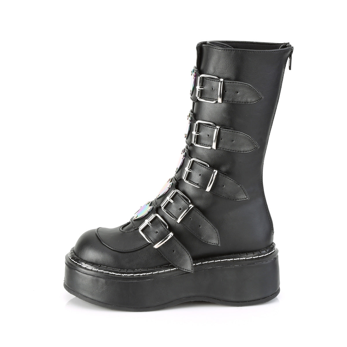 EMILY-330 2" Platform Calf High w/ 5 Buckle Straps, Back Metal Zip