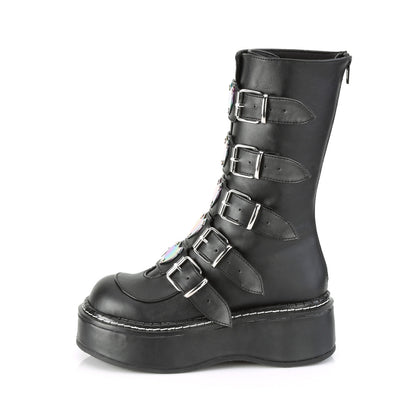EMILY-330 2" Platform Calf High w/ 5 Buckle Straps, Back Metal Zip
