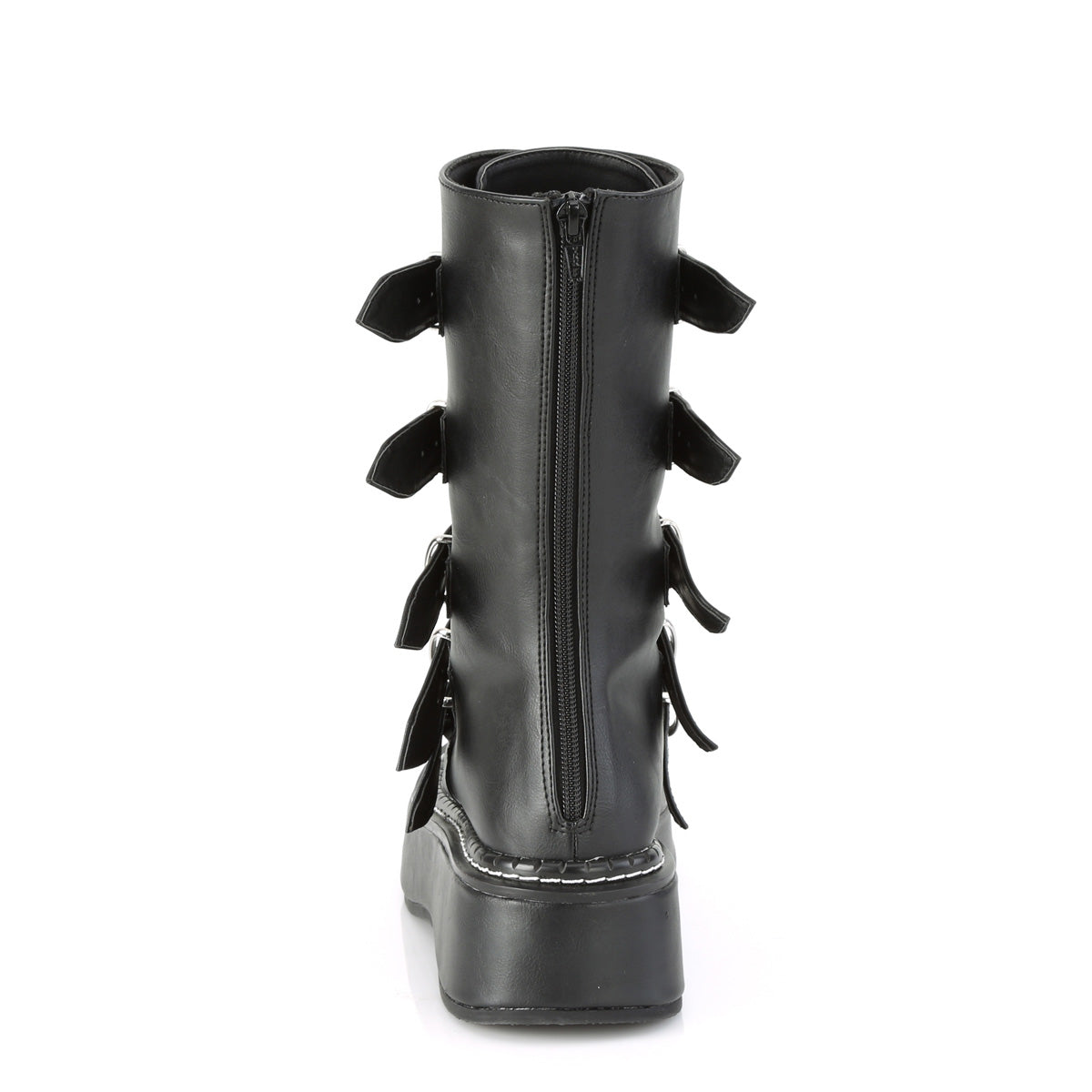 EMILY-330 2" Platform Calf High w/ 5 Buckle Straps, Back Metal Zip