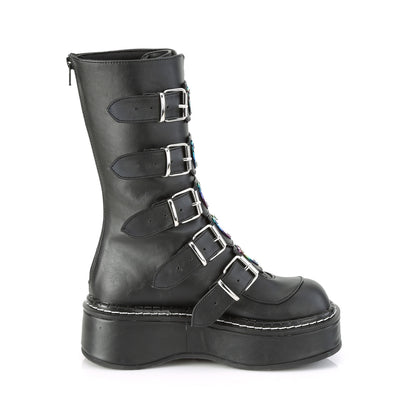 EMILY-330 2" Platform Calf High w/ 5 Buckle Straps, Back Metal Zip