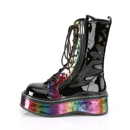 EMILY-350 *2" Platform Calf High Lace-Up Boot W/ Outer Metal Zipper