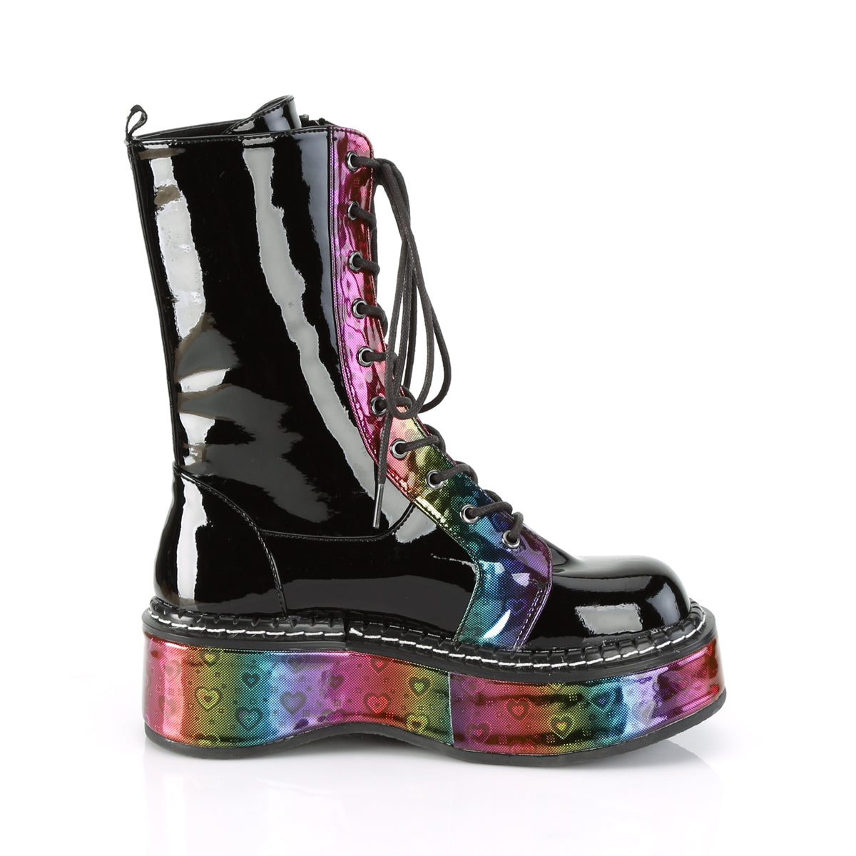 EMILY-350 *2" Platform Calf High Lace-Up Boot W/ Outer Metal Zipper