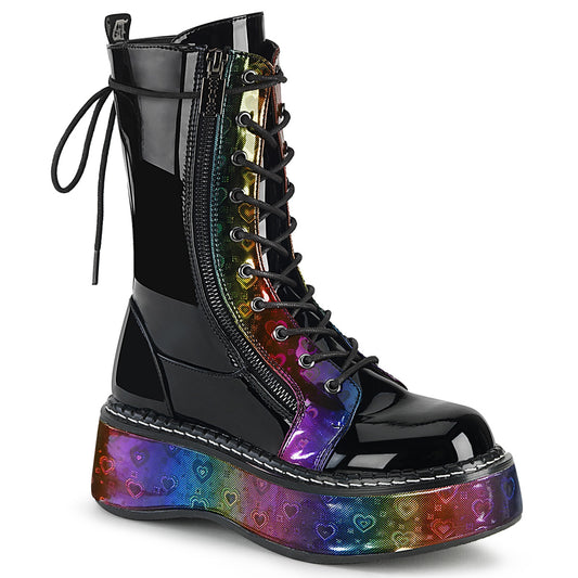EMILY-350 *2" Platform Calf High Lace-Up Boot W/ Outer Metal Zipper