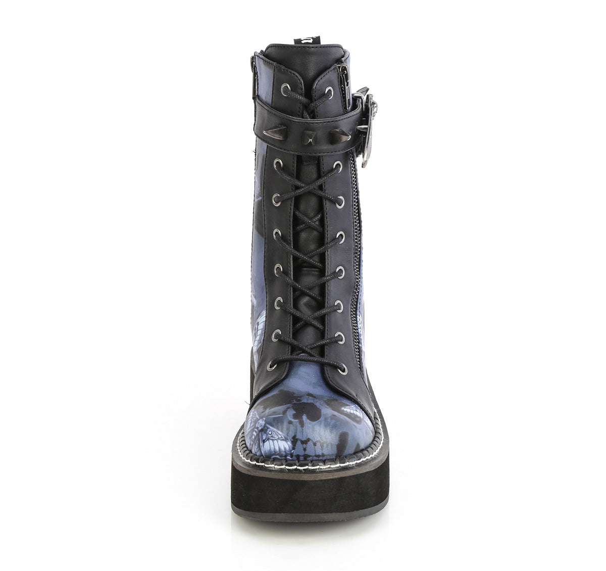 EMILY-352-PT 2" Platform Calf High Lace-Up Boot W/ Outer Metal Zipper