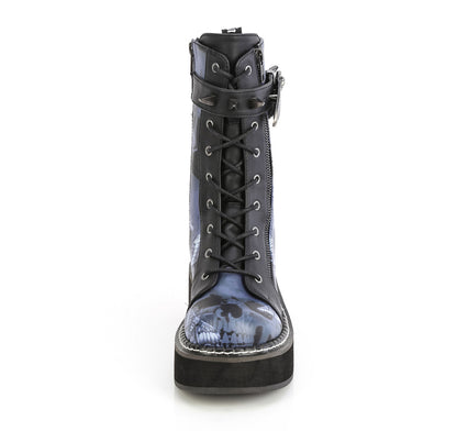 EMILY-352-PT 2" Platform Calf High Lace-Up Boot W/ Outer Metal Zipper