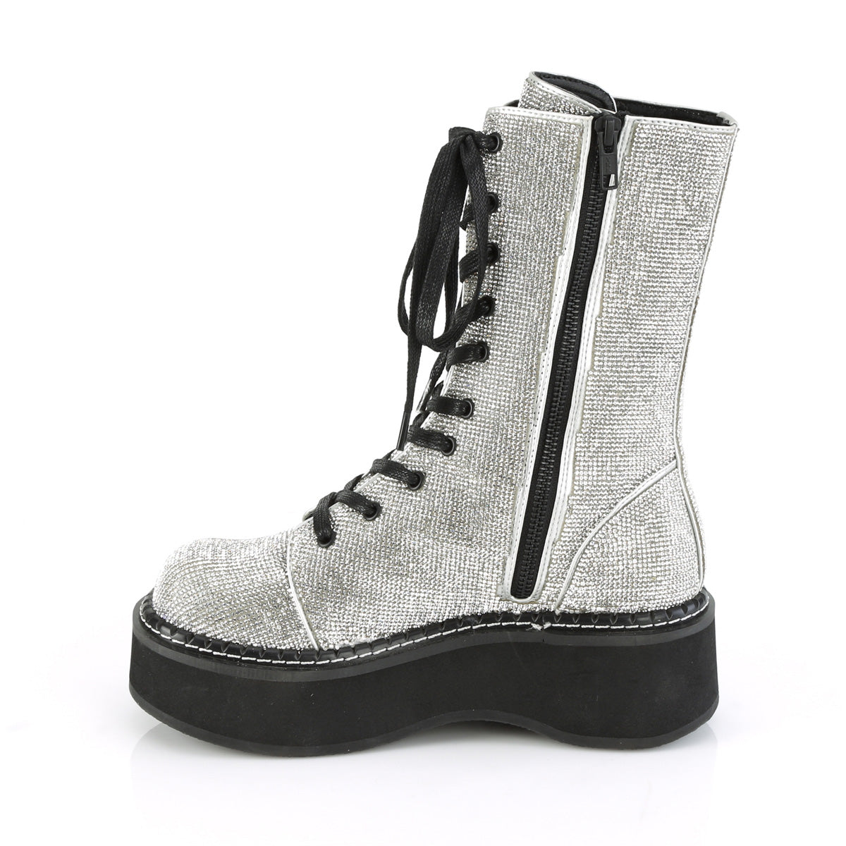 EMILY-362 2" PF Calf High Lace-Up Boot W/ Zip Pocket, Metal Side Zip