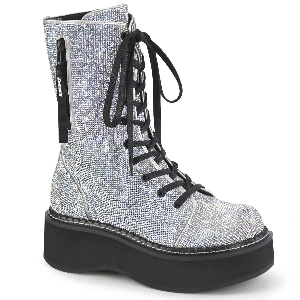 EMILY-362 2" PF Calf High Lace-Up Boot W/ Zip Pocket, Metal Side Zip