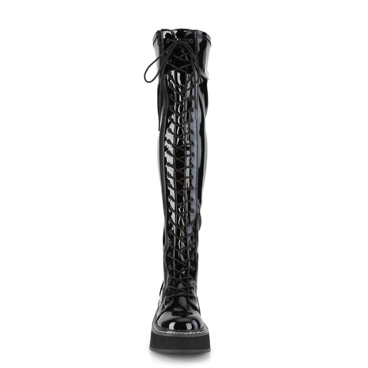 EMILY-375 2" PF STR Thigh-High Lace-Up Boot W/ Outer Metal Zipper