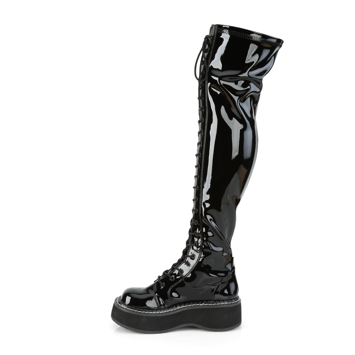 EMILY-375 2" PF STR Thigh-High Lace-Up Boot W/ Outer Metal Zipper