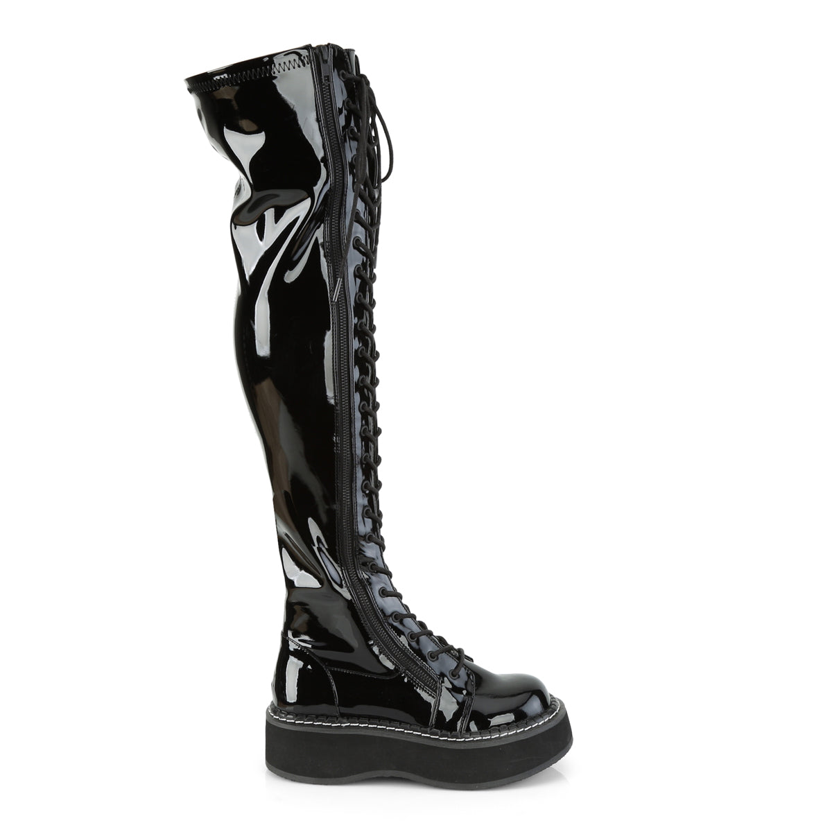EMILY-375 2" PF STR Thigh-High Lace-Up Boot W/ Outer Metal Zipper