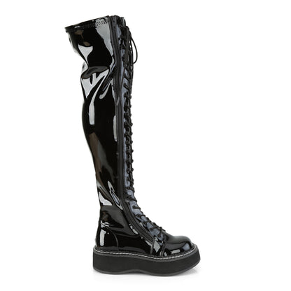 EMILY-375 2" PF STR Thigh-High Lace-Up Boot W/ Outer Metal Zipper