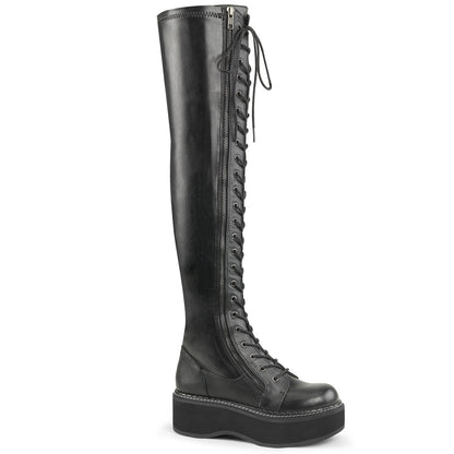 EMILY-375 2" PF STR Thigh-High Lace-Up Boot W/ Outer Metal Zipper