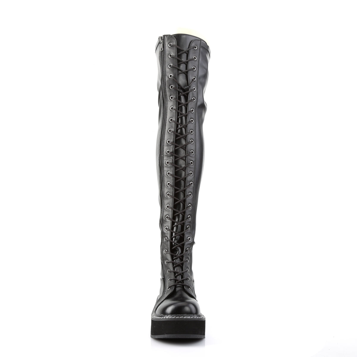 EMILY-375 2" PF STR Thigh-High Lace-Up Boot W/ Outer Metal Zipper