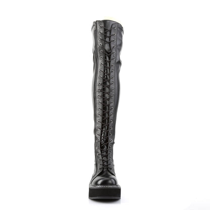 EMILY-375 2" PF STR Thigh-High Lace-Up Boot W/ Outer Metal Zipper