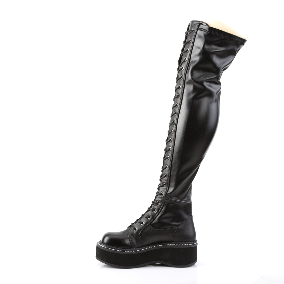 EMILY-375 2" PF STR Thigh-High Lace-Up Boot W/ Outer Metal Zipper