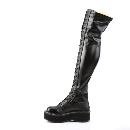 EMILY-375 2" PF STR Thigh-High Lace-Up Boot W/ Outer Metal Zipper